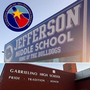 Award logo over images of the 2 schools