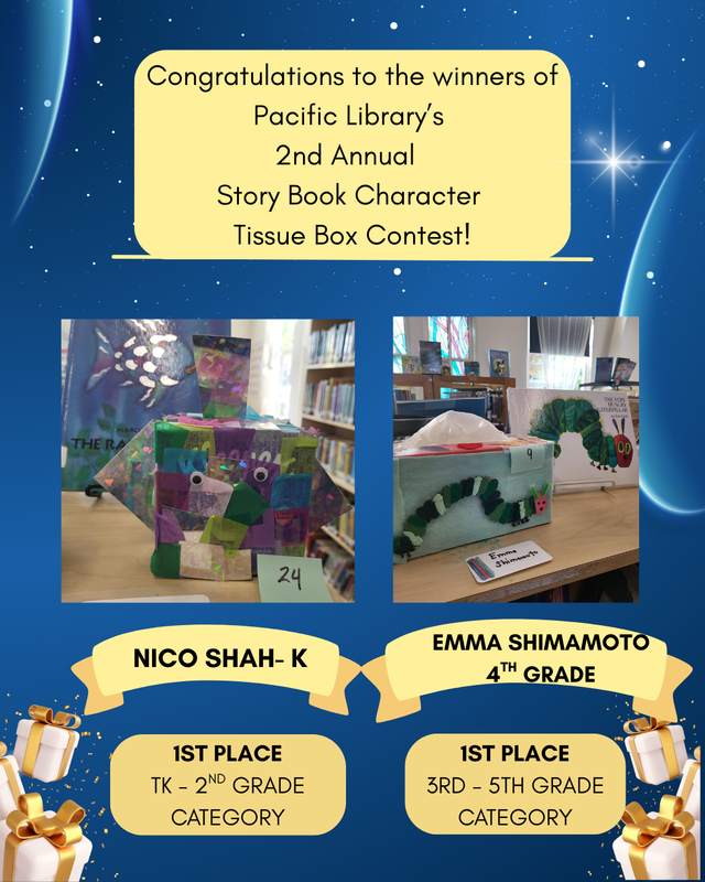 Here are the results for the Pacific Library's Annual Story Book Character Tissue Box Contest! Thumbnail Image