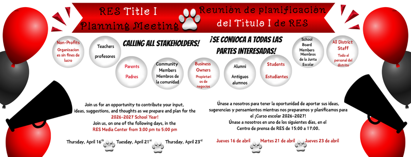 It is time to prepare for the 2026-2027 School Year!  We can't be successful without our AMAZING STAKEHOLDERS! Featured Photo