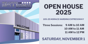 Image of school with open house info