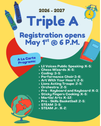 Triple A Registration opens May 1 at 6 PM
