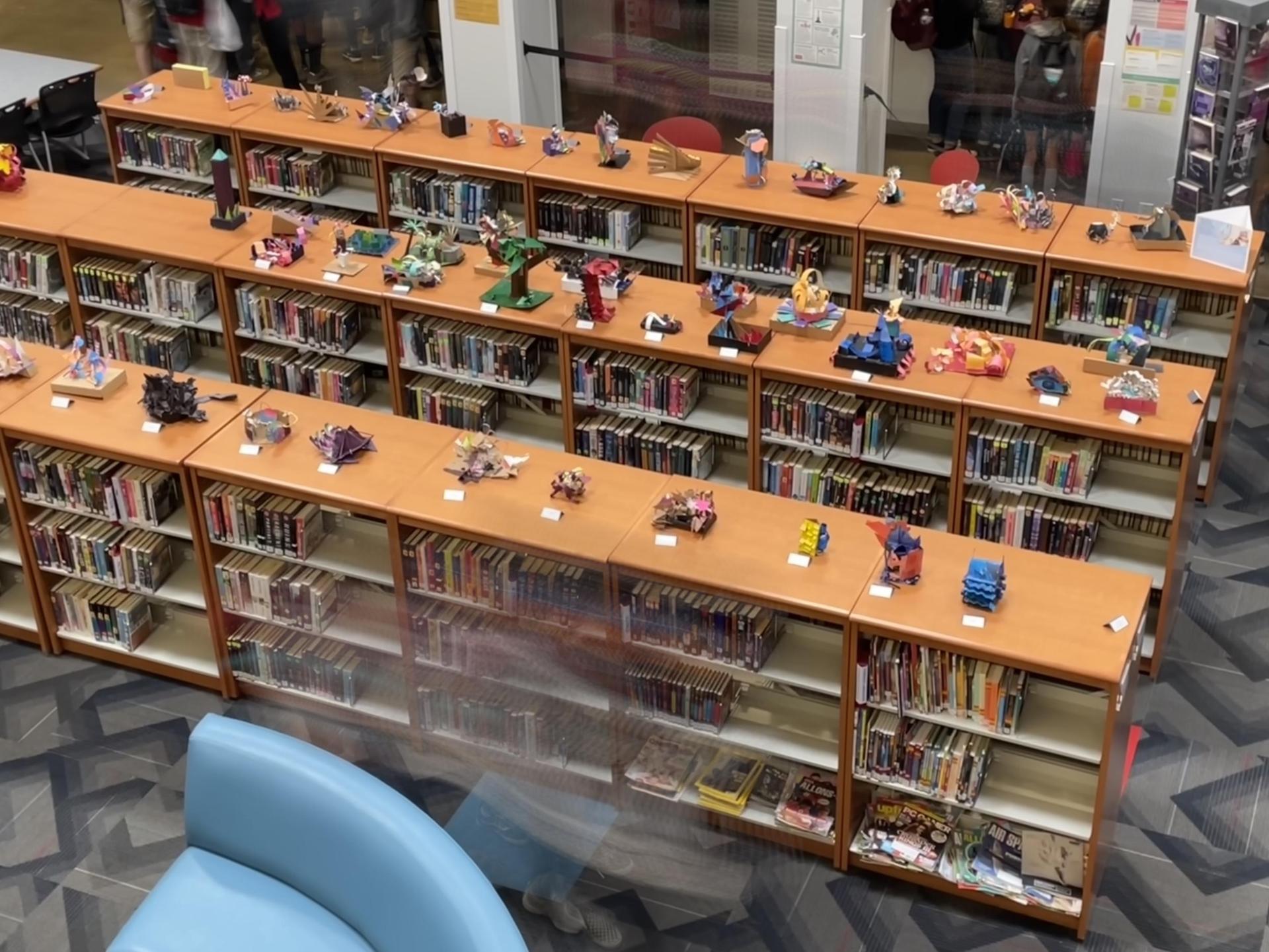 library shelves with books