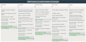 Lunch Menu / Menu del Desayuno