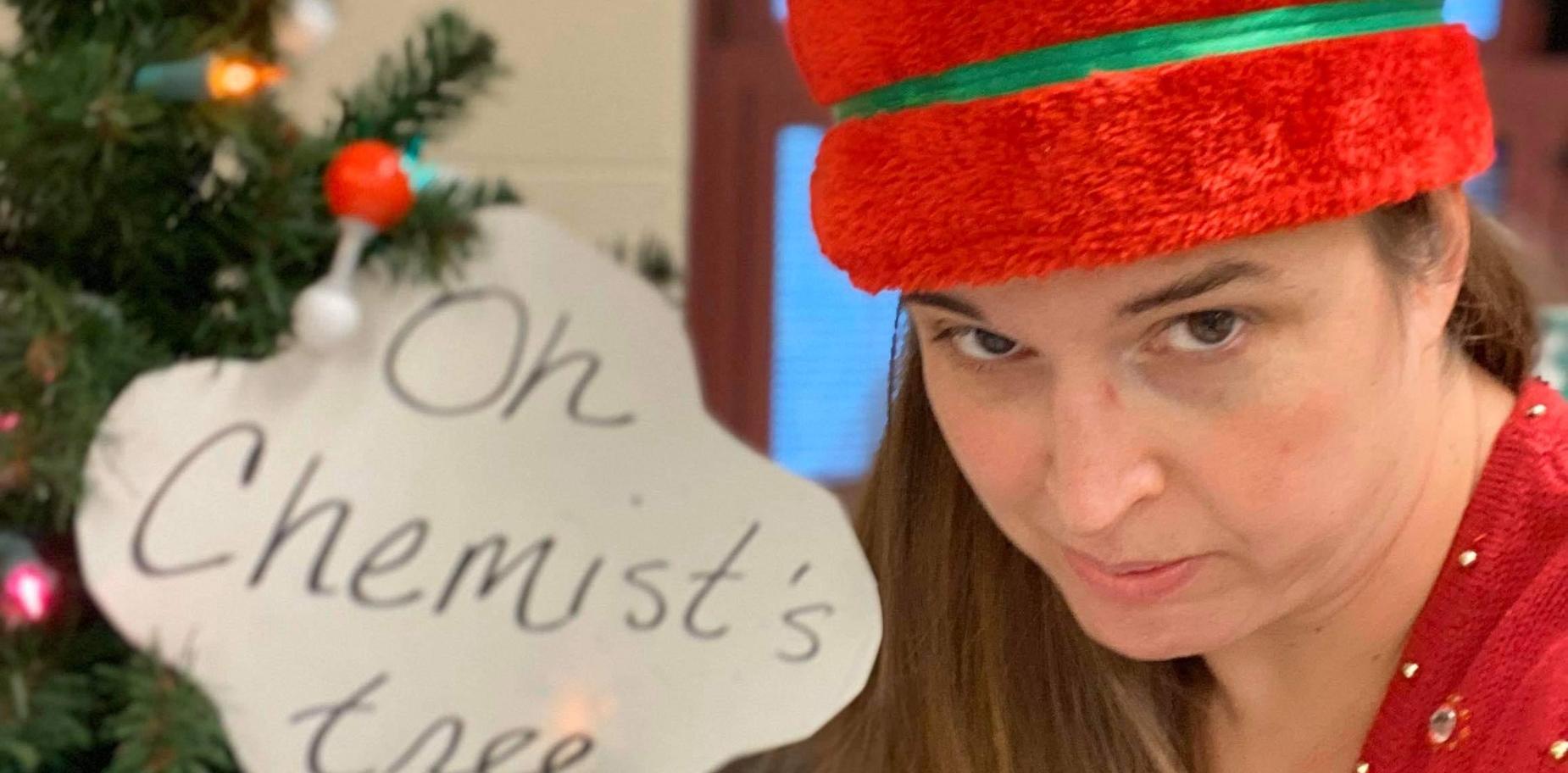 Teacher in Christmas attire