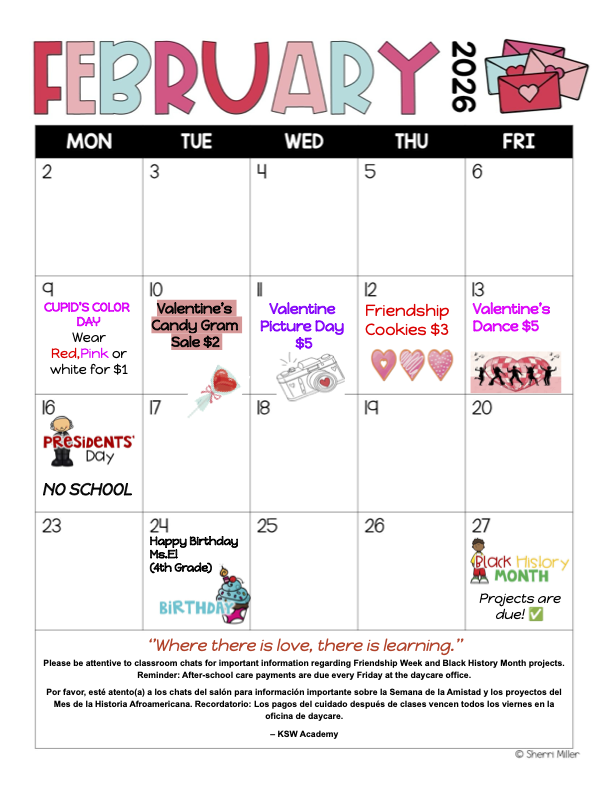 February calendar with events