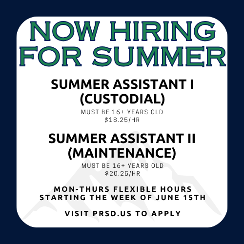 Please visit www.prsd.us Job Opportunities to apply! Starts June 15th.