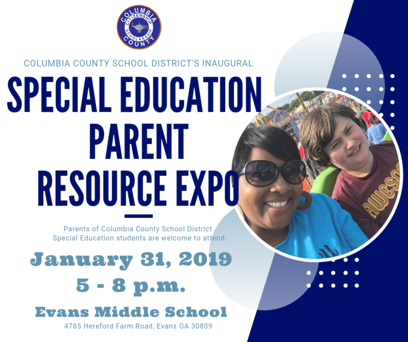 Special Education Parent Resource Expo to be held January 31, 2019 from 5 - 8 p.m. at Evans Middle School
