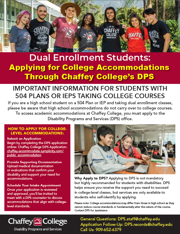 Document showing instructions for students with IEP or 504 plans