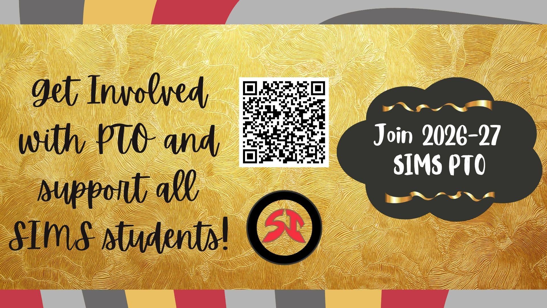 Text inviting support for SIMS PTO with a QR code.