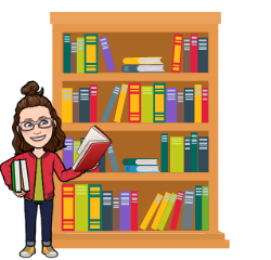 Image: Cartoon bookshelf with librarian