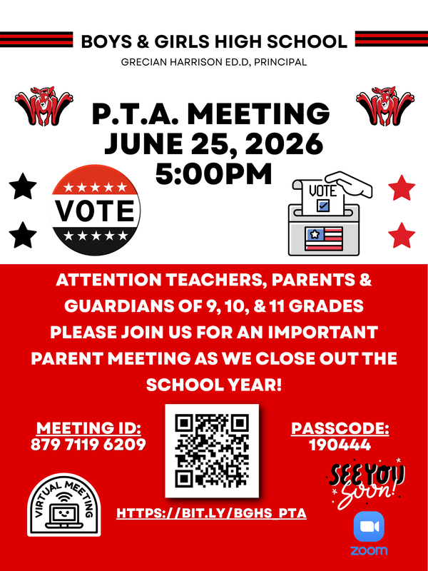 BGHS PTA Meeting -  June 25 2026 @ 5PM Elections