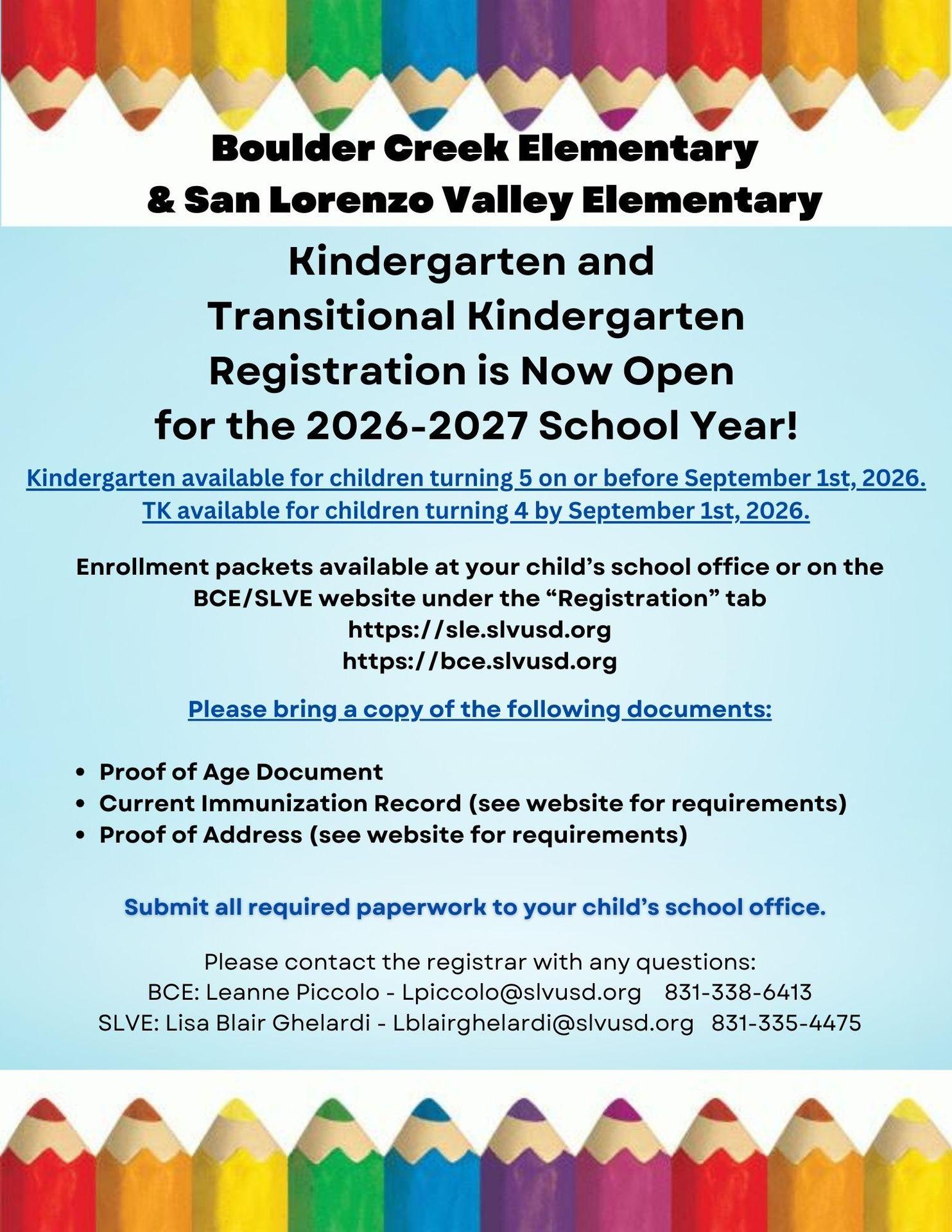 Information on Kinder and TK Registration