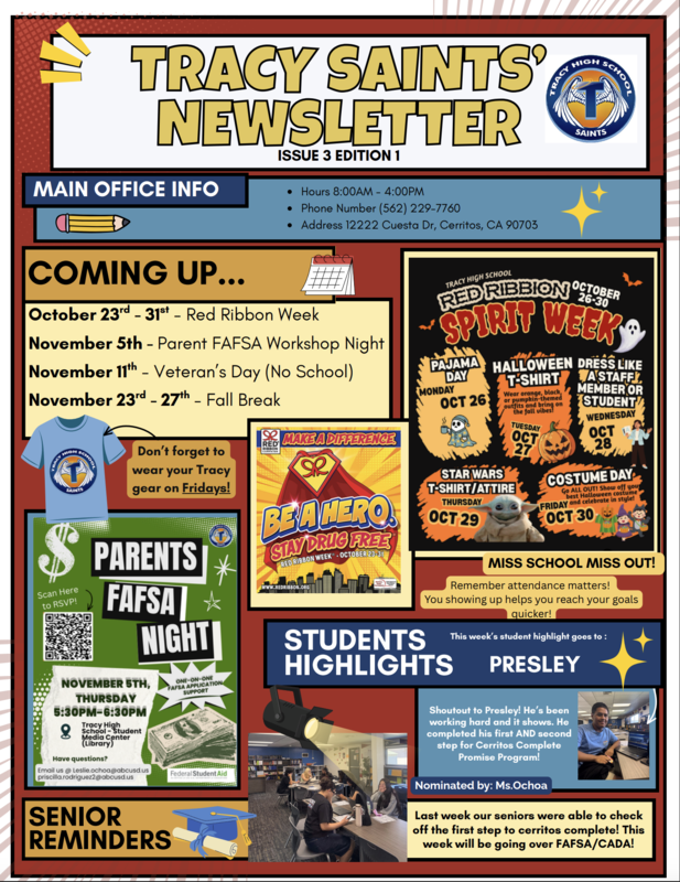 TRACY SAINTS' NEWSLETTER