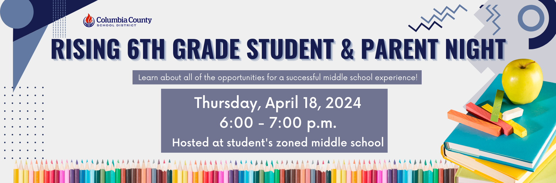 rising 6th grade parent student and parent night infographic