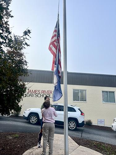 James River 8th graders raising the flags