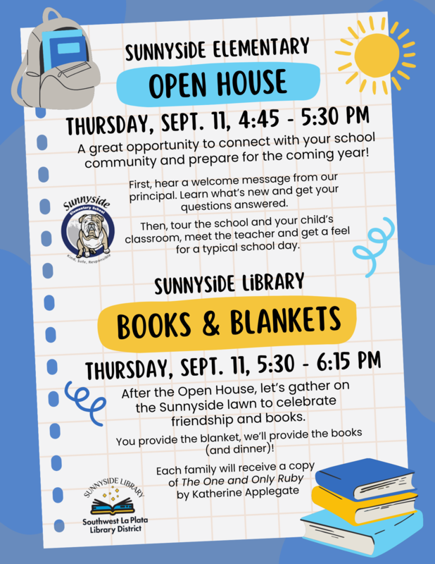 Flyer advertising our Open House event with books and blankets