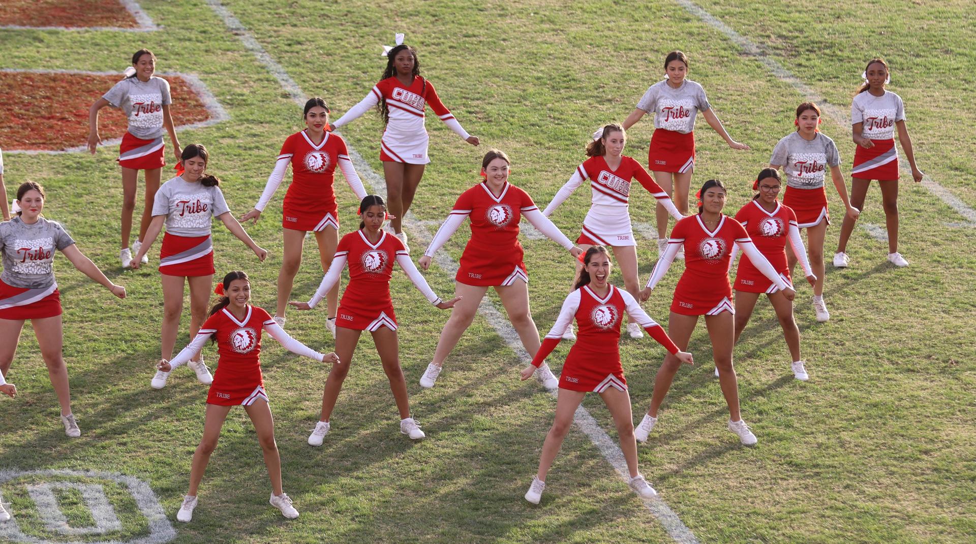 Combined cheer performing at halftime of the football game
