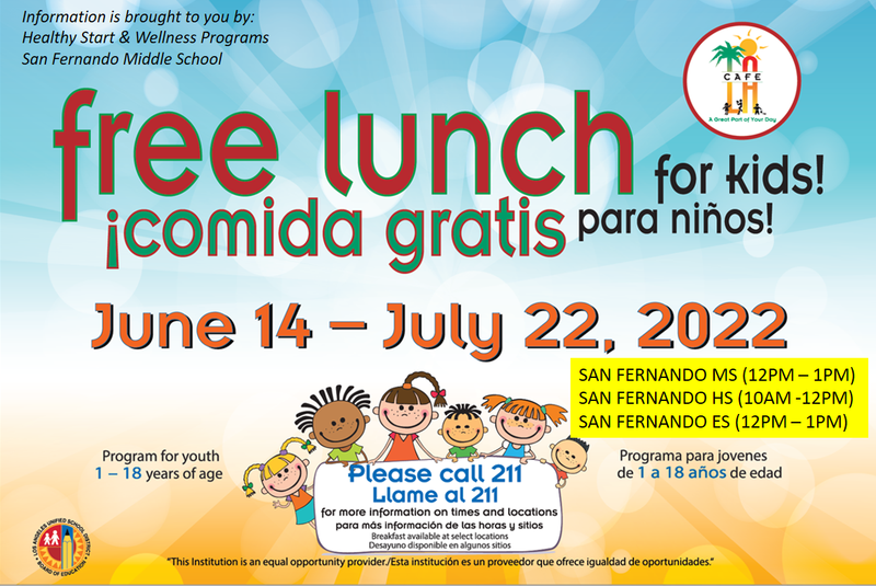 LAUSD Free Summer Lunch Program June 14 to July 22, 2022 Featured Photo