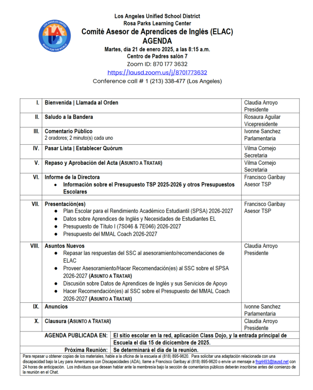 ELAC Spanish Agenda