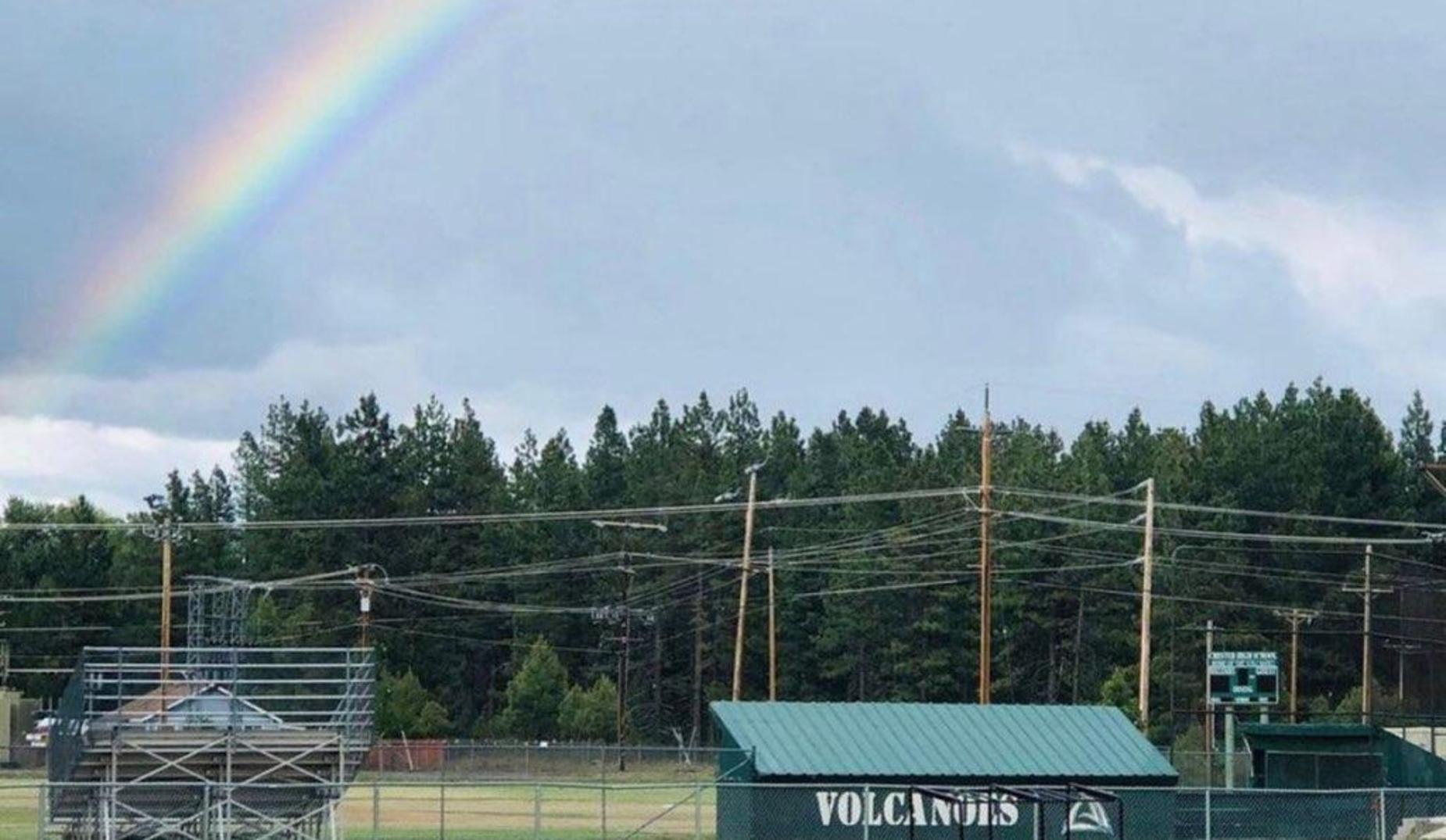 Rainbow over baseball field