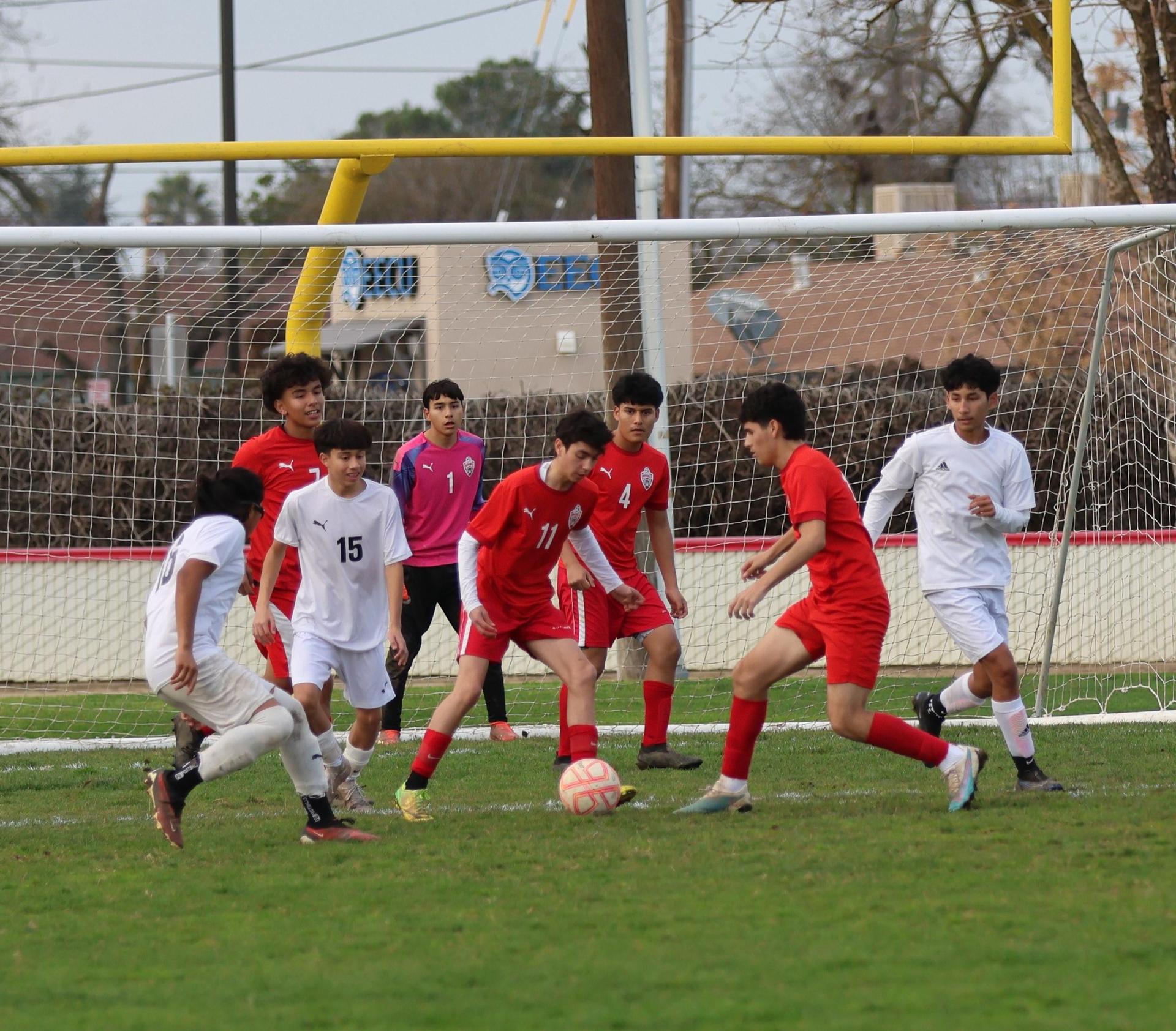 junior varsity boys playing soccer against washington union