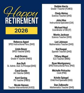 List of Durango School District's 2026 retirees with at least 10 consecutive years of service