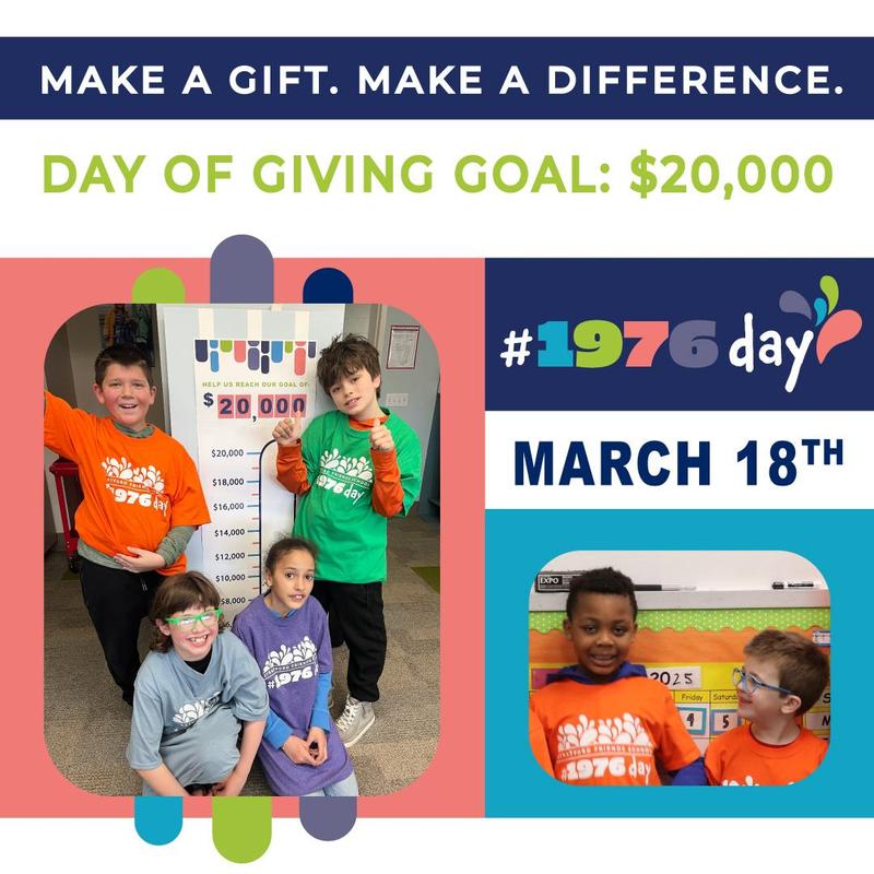 $20,000 goal, kids standing with sign, fun colors