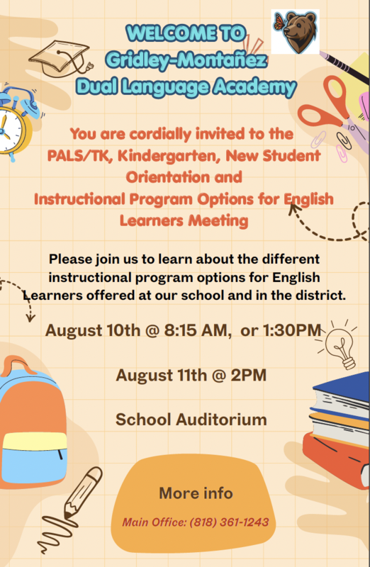 PALS/TK, Kindergarten, New Student Orientation Flyer