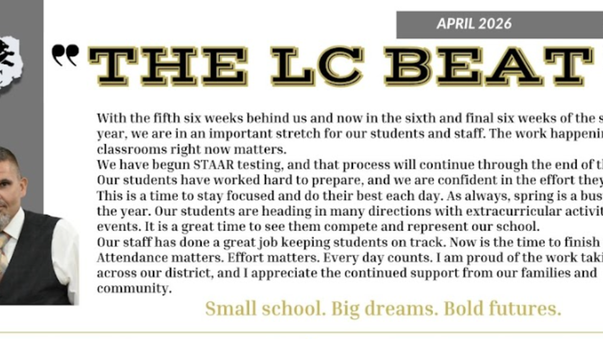 Newsletter highlighting student progress and school initiatives.