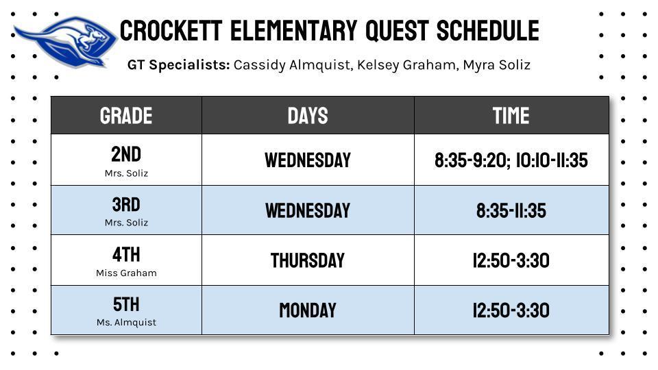 Crockett Schedule