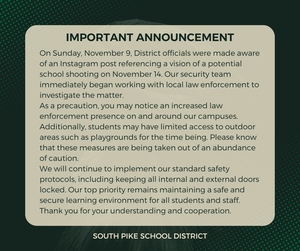 spsd important announcement nov25