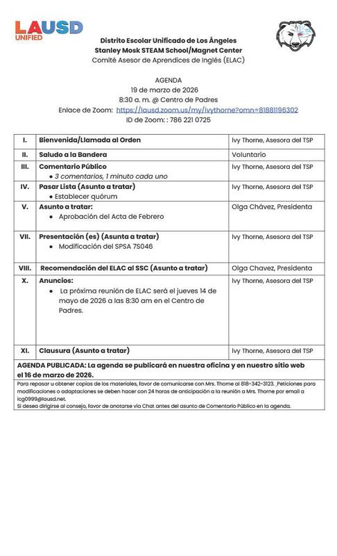 ELAC Spanish Agenda