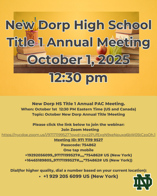 Annual Title 1 Meeting October 1st at 12:30 PM
