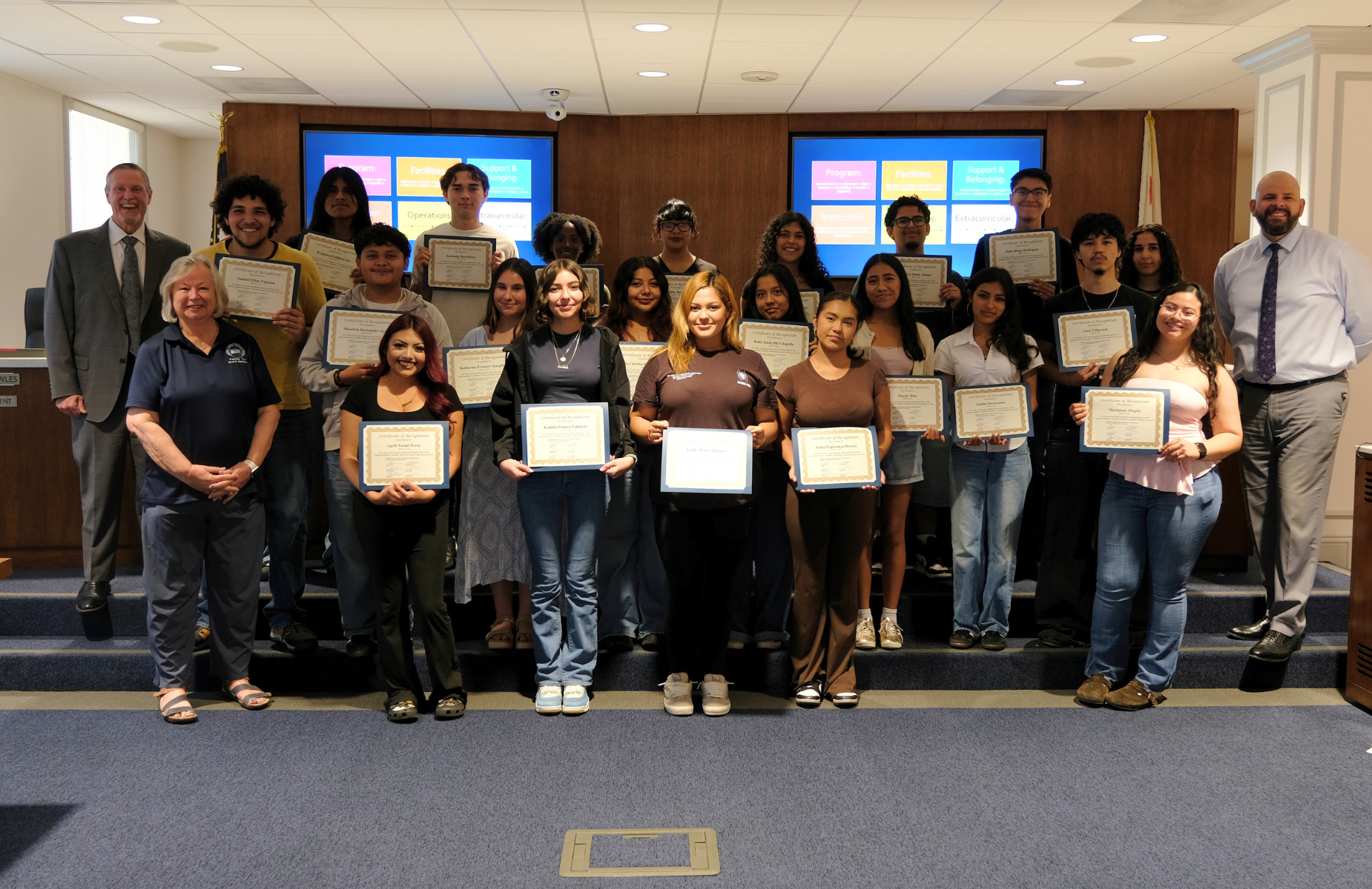 SSAC image in the board room - students who participated in the Superintendents Student Advisory Council year 2025-26