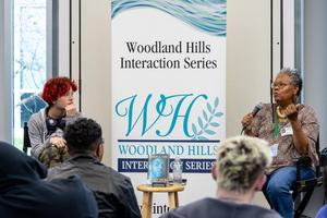 Sharon Flake speaks with the students