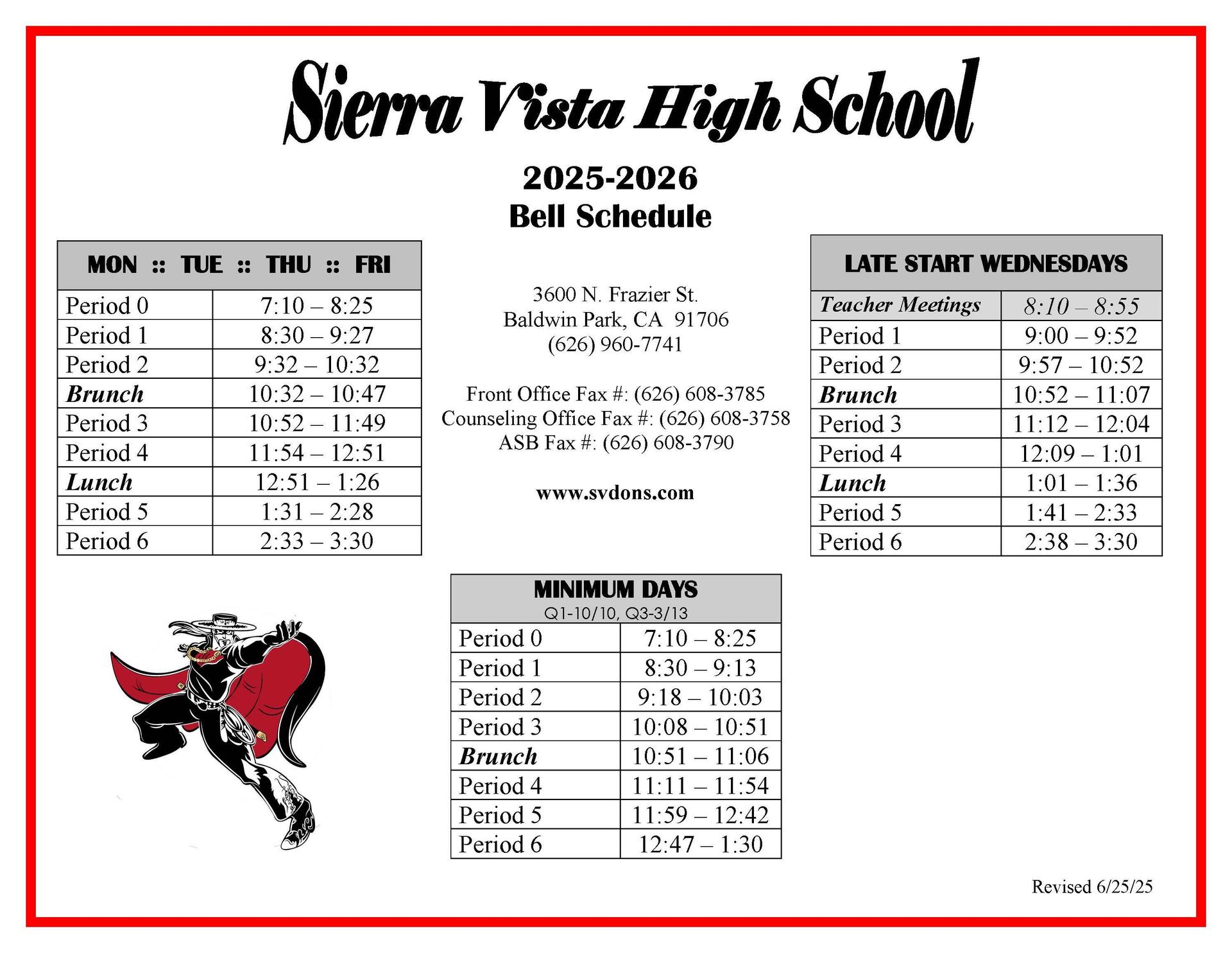 Bell Schedule 2025-2026