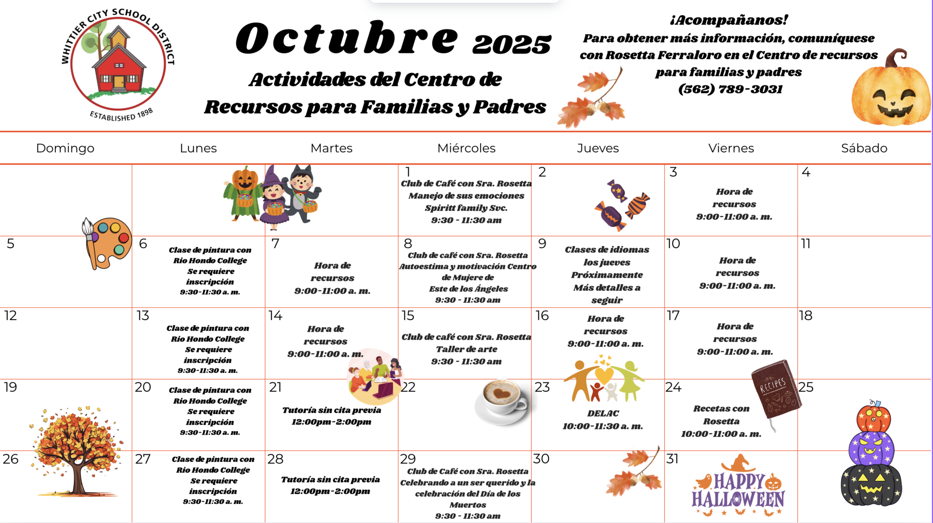 October calendar of events in English