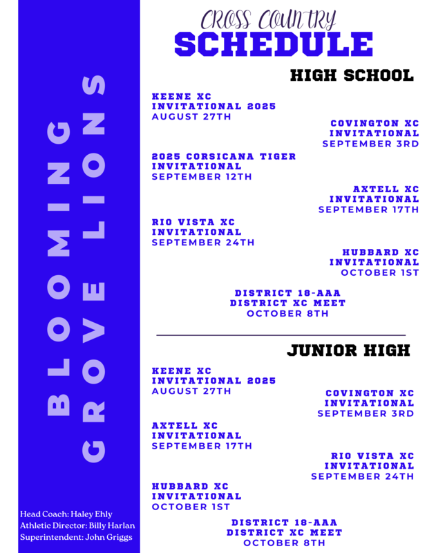 2025 Cross Country Schedule