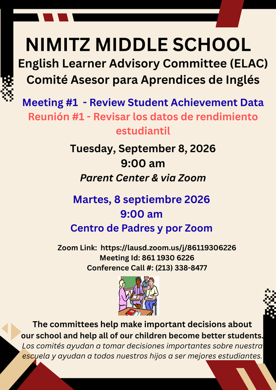 ELAC Meeting - Sept. 8 at 9:00am in the Parent Center Featured Photo