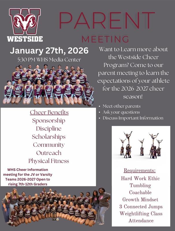 Westside Cheer Parent Meeting Flyer
