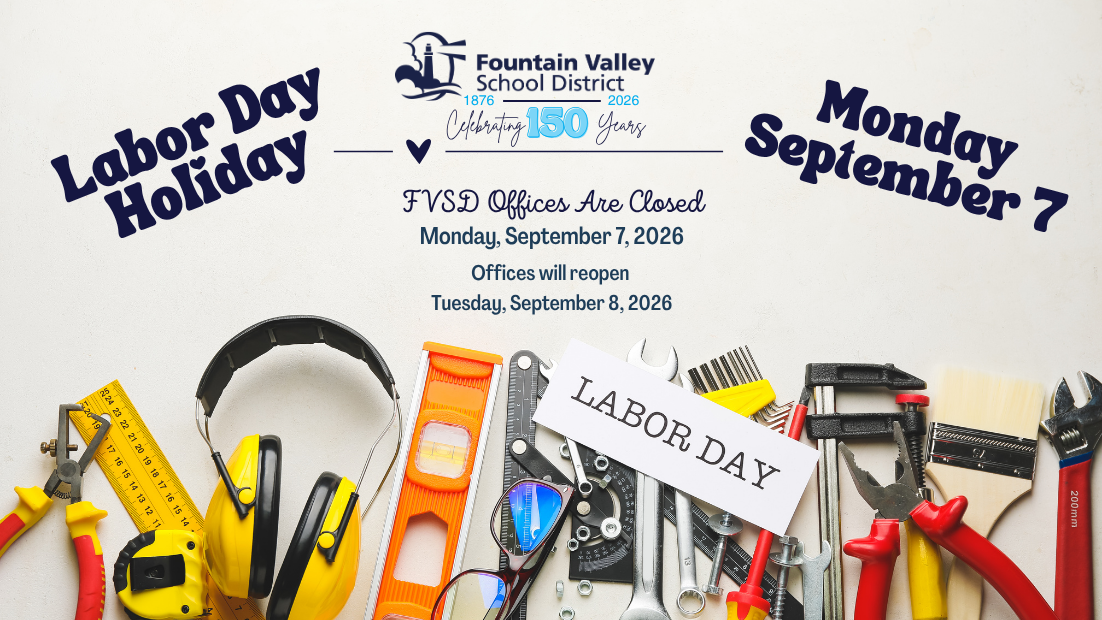 Labor Day announcement over work tools and office supplies.