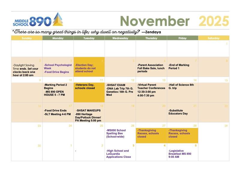 November 2025 School Calendar Page 1