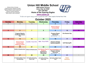 October 2025 Calendar-Union Hill Middle School