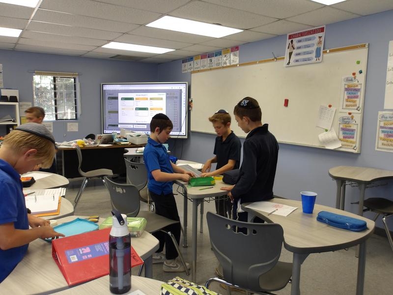 Three boys working together on their box