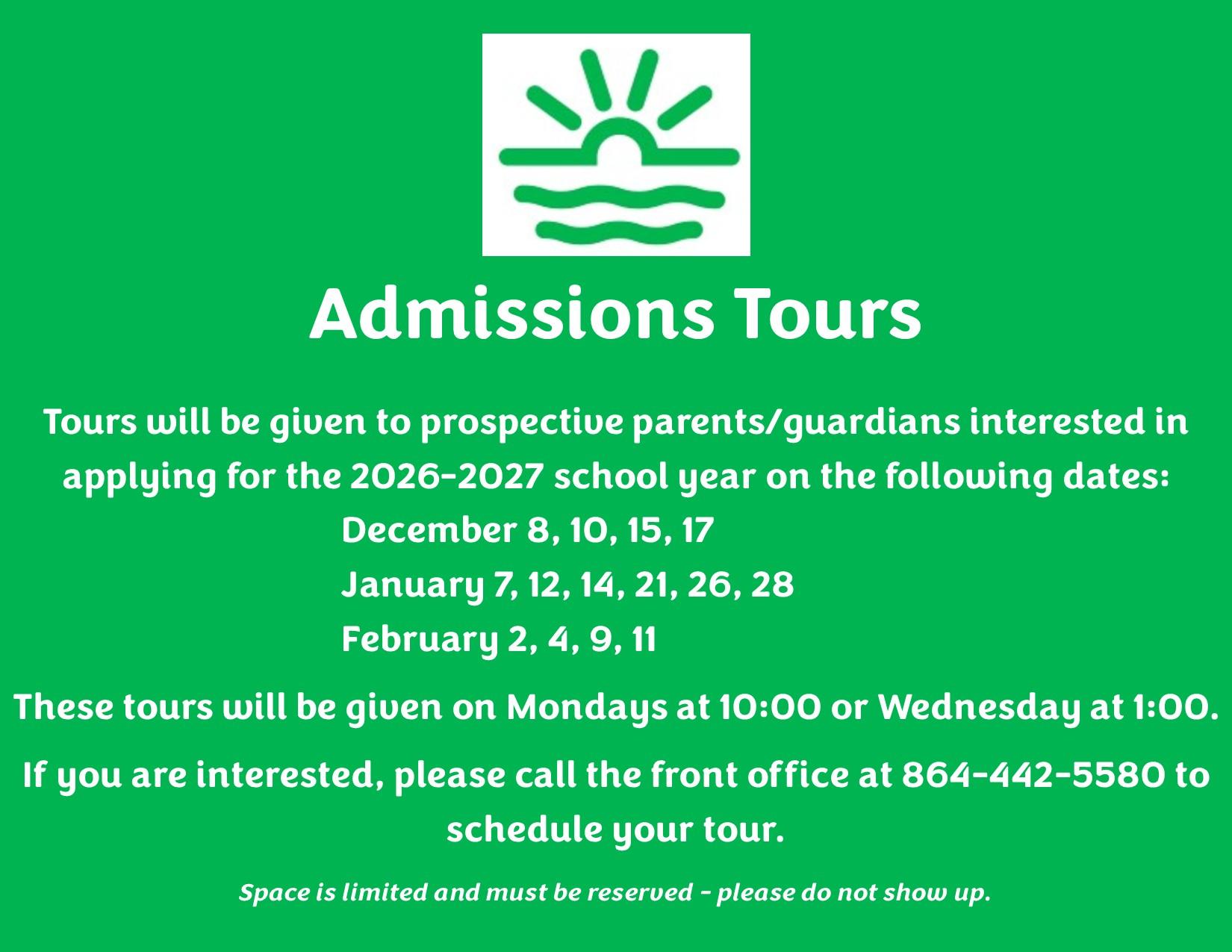 Admissions Tours for the 2026-2027 School Year