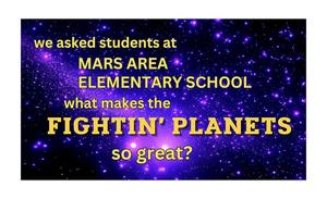 Text on a starry background asking about the 'Fightin' Planets.'
