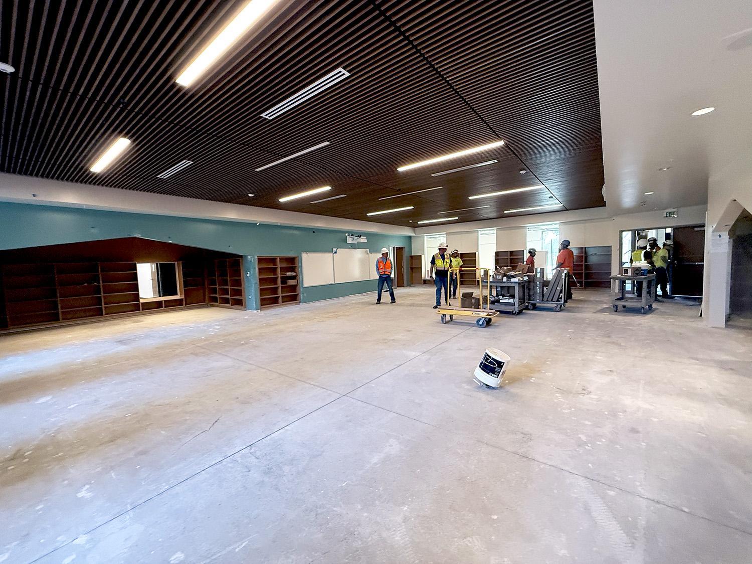 library cleared for floor finishing