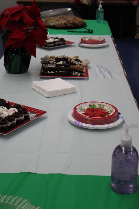 Dessert platters on long table