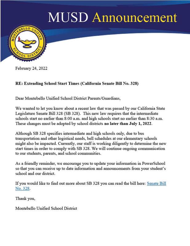 School Start Times Announcement