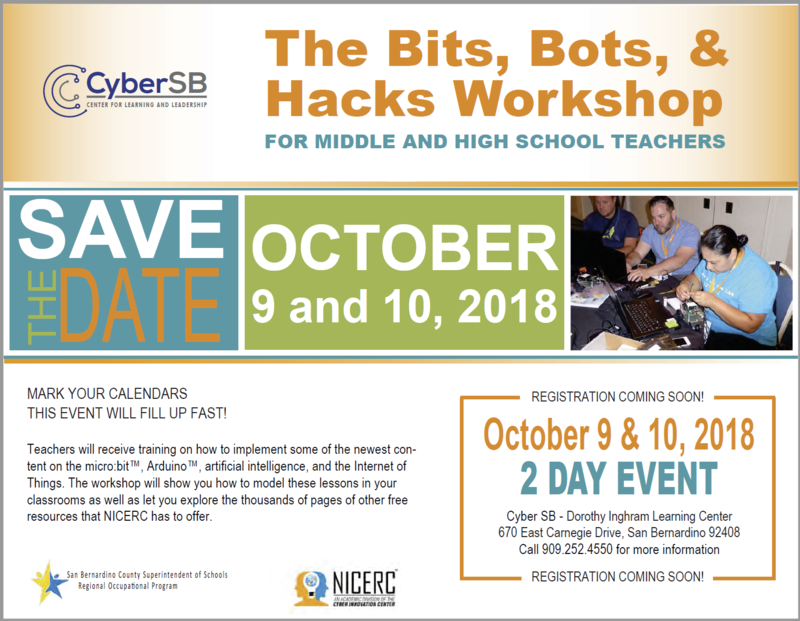 Save the Date! The Bits, Bots, & Hacks Workshop for CTE Instructors Thumbnail Image